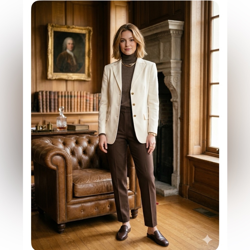 SEELER Cream Viscose Blend Tailored Blazer Jacket – Size 16 – Made in Poland